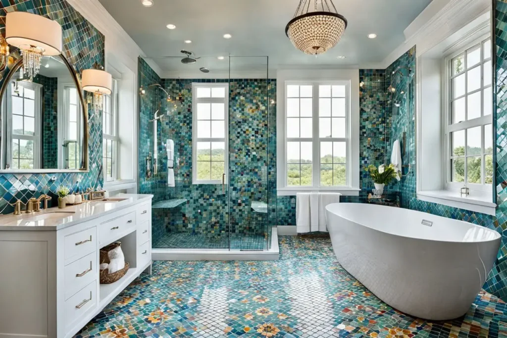 Bathroom with bold patterned tiles 6