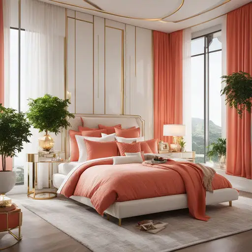 Bedroom with coral-colored accents 27