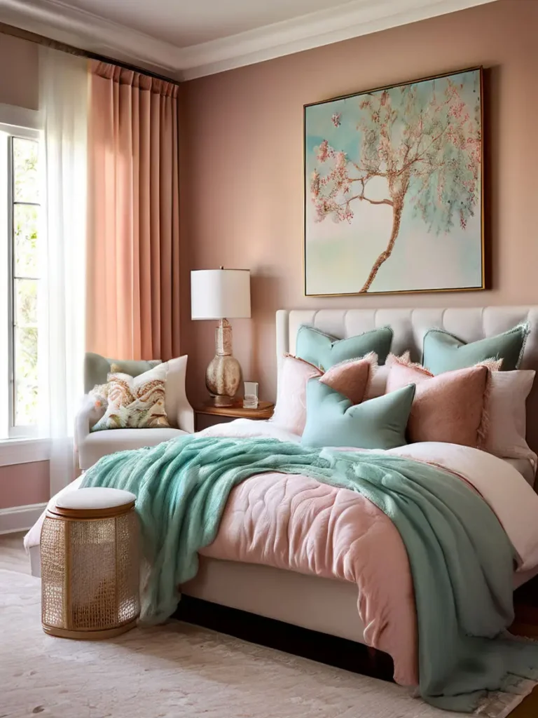 Bedroom with cotton candy-colored accents 2