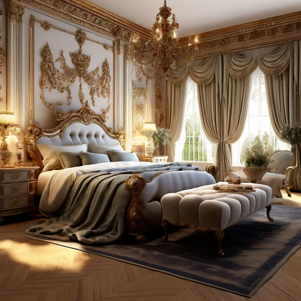 Bedroom with gold decor and luxurious textiles 35