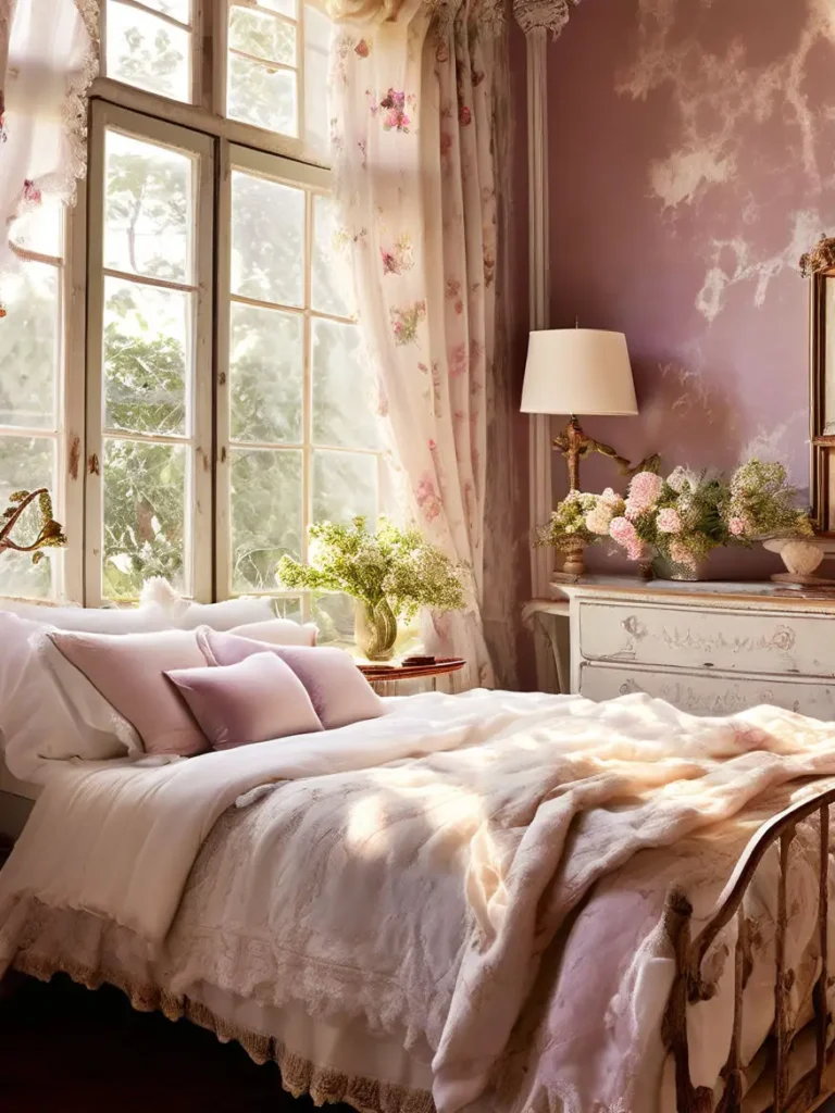 Bedroom with lavender-colored decor 31