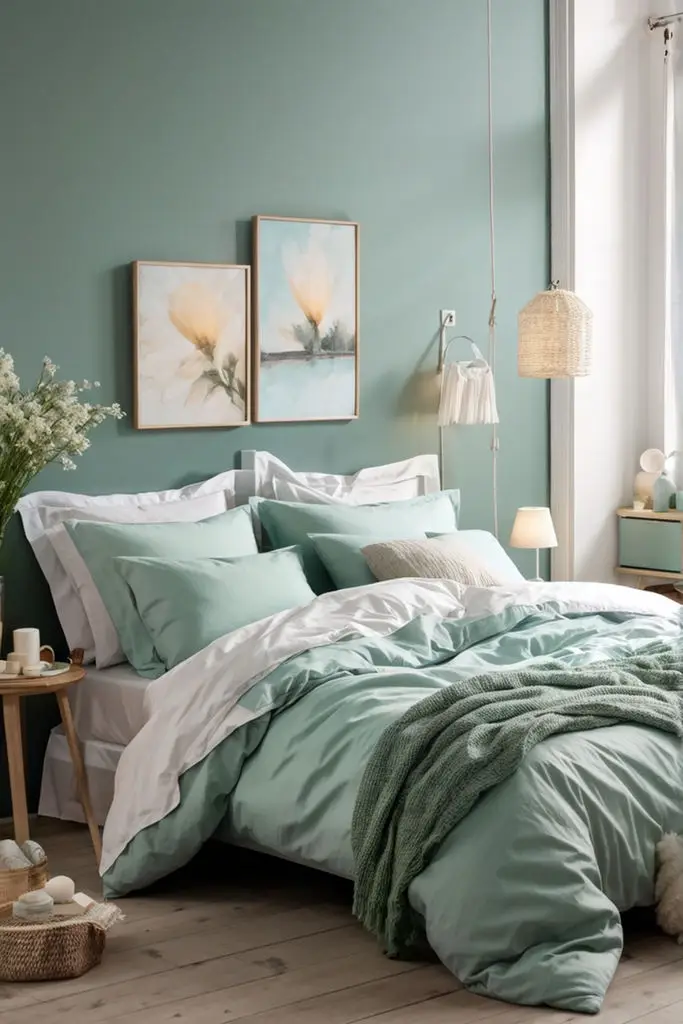 Bedroom with mint green accents 34