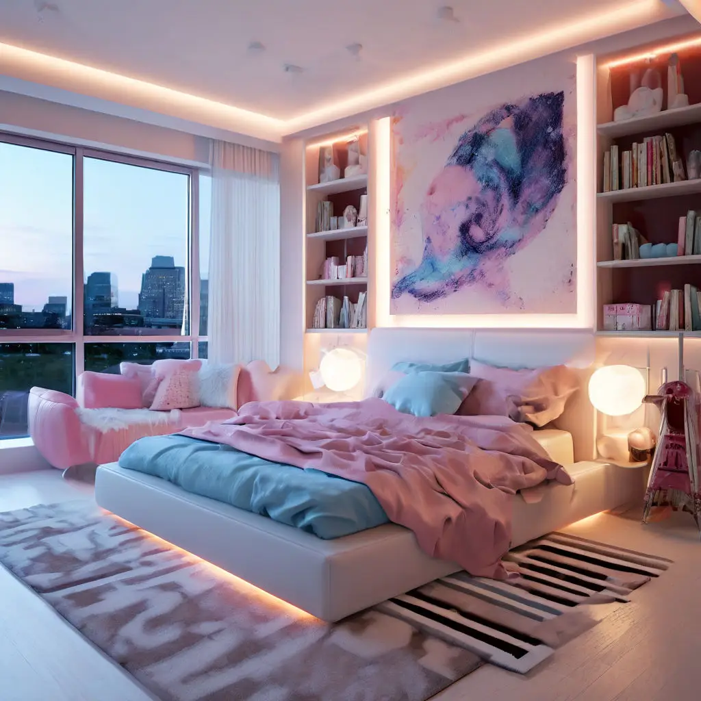 Bedroom with moonlit color scheme and soft lighting 3