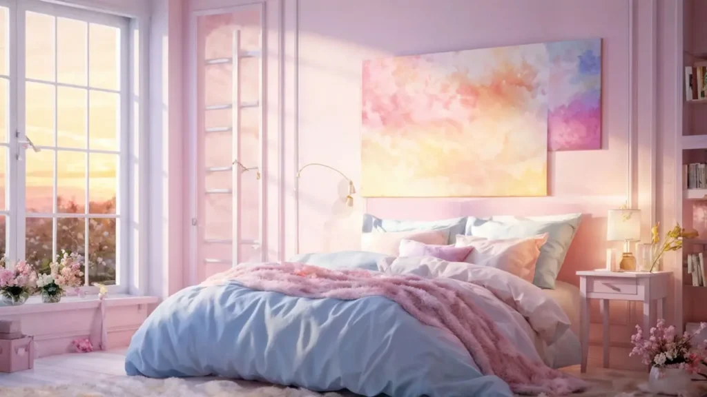 Bedroom with pastel-colored decor 12