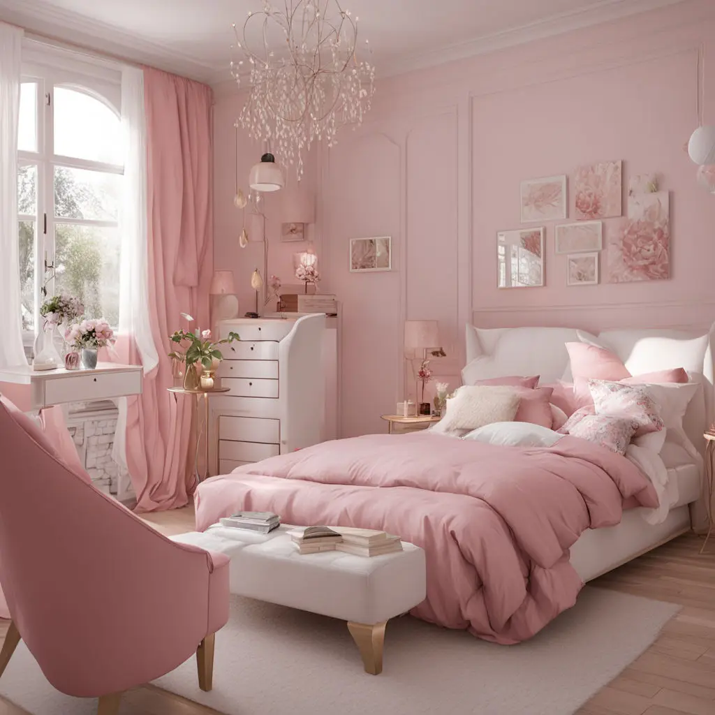 Bedroom with pink decor and accessories 7