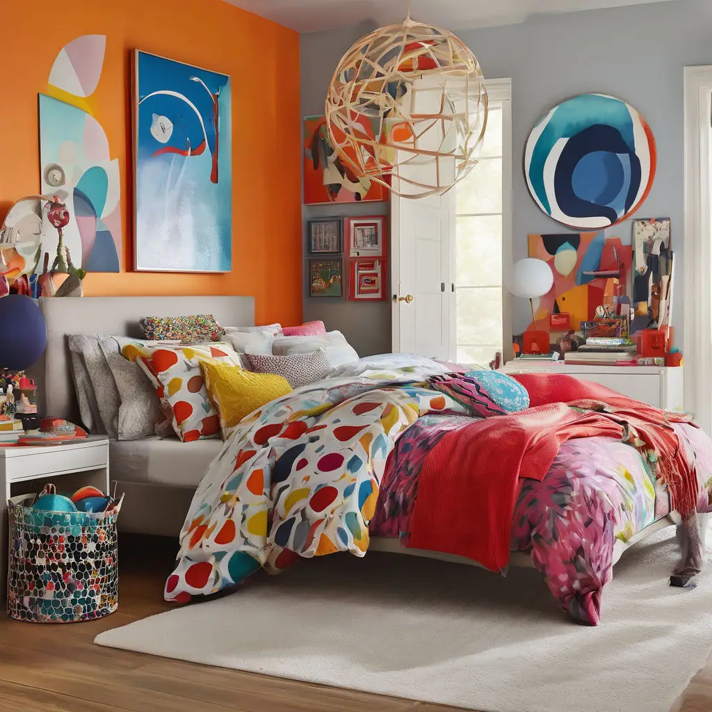 Bedroom with pops of bright color 15