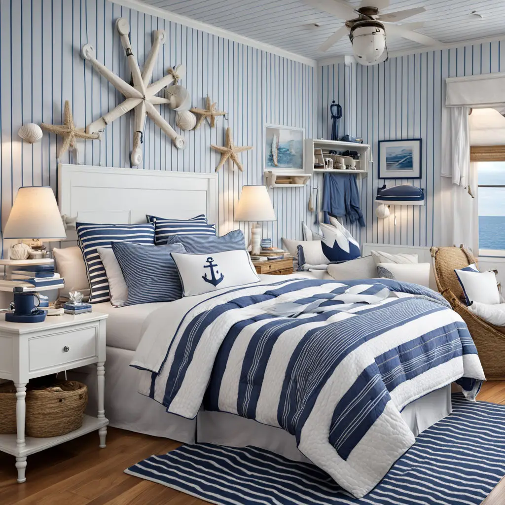 Bedroom with seaside-themed decor 30