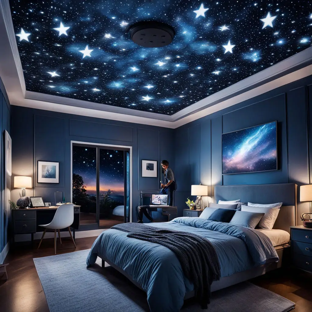 Bedroom with starlight-themed decor 11