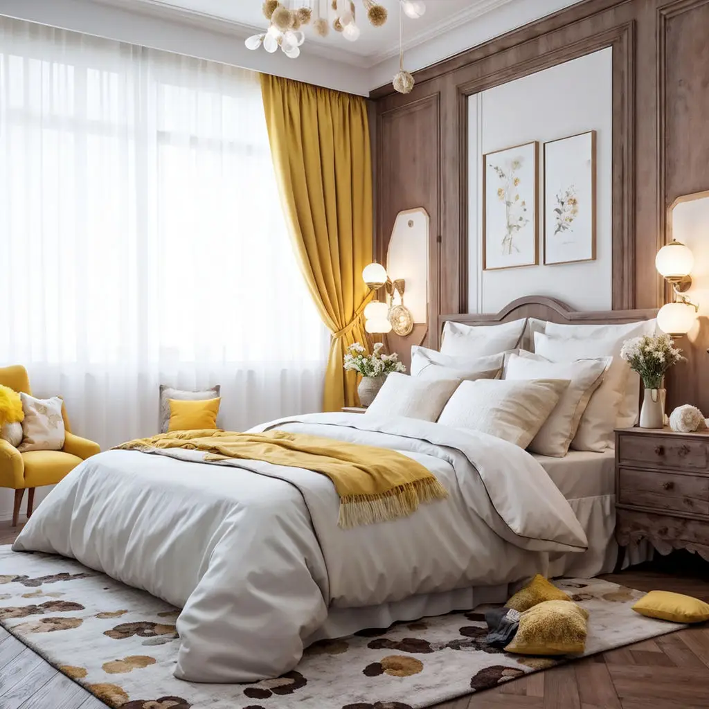 Bedroom with sunny yellow accents 16