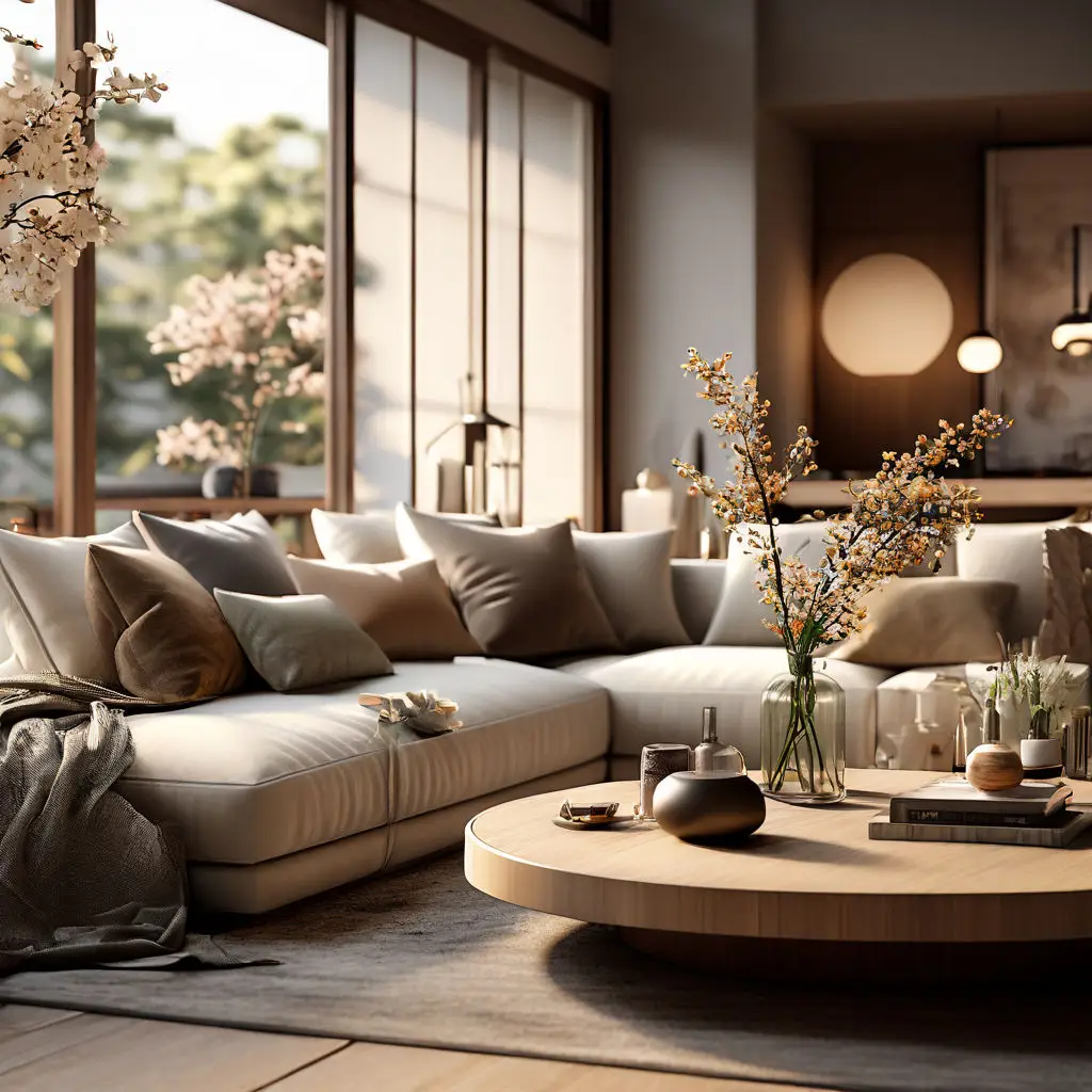 Japandi living room with neutral color palette 1.1