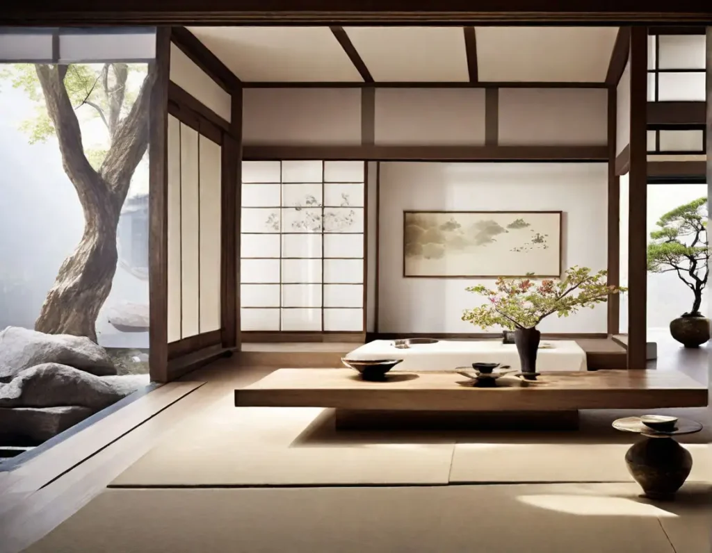 Japandi room with minimalist furniture 3.0