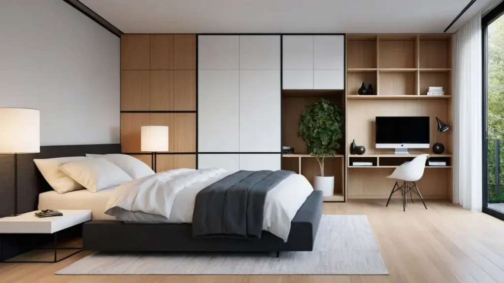 Minimalist bedroom with simple decor and clutter-free surfaces 9