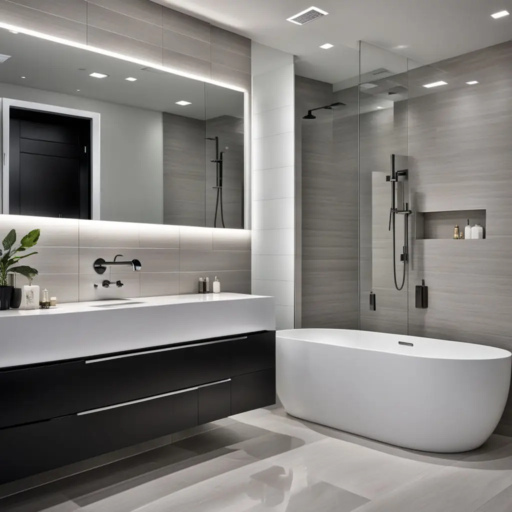 Modern bathroom with floating vanity and clean lines 1