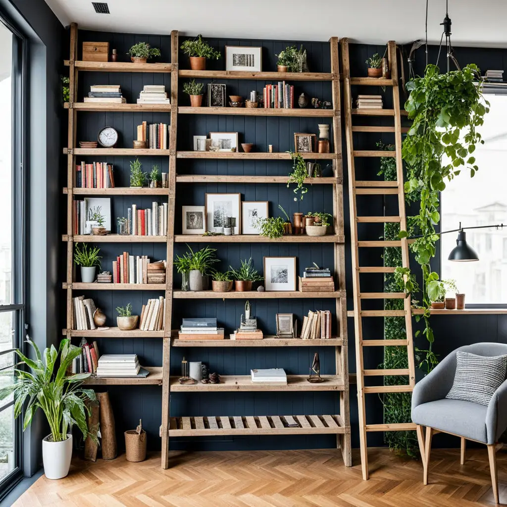 Open shelving displaying decor items 9