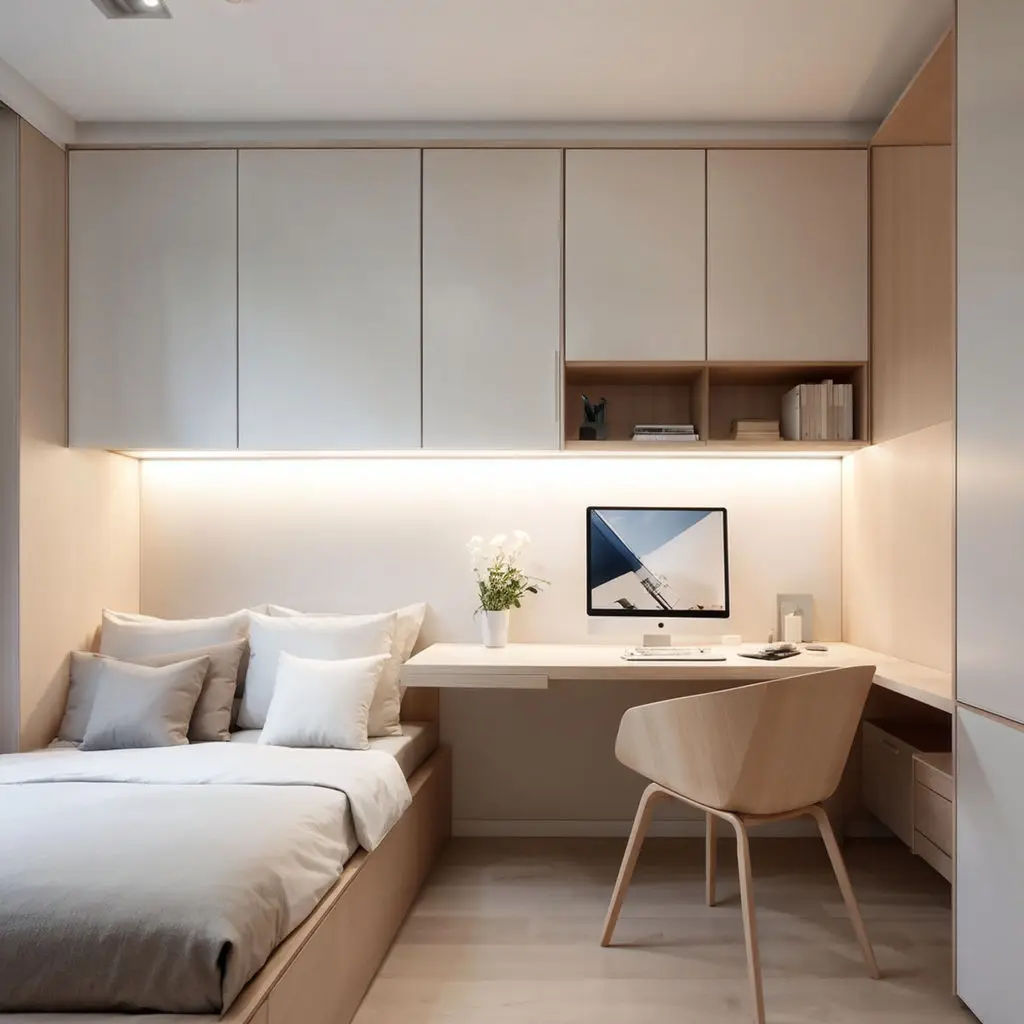 Small bedroom with compact bedside tables and minimalist design 10