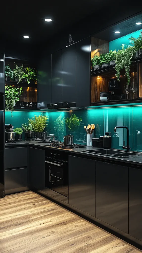 11. Black and Green Kitchen