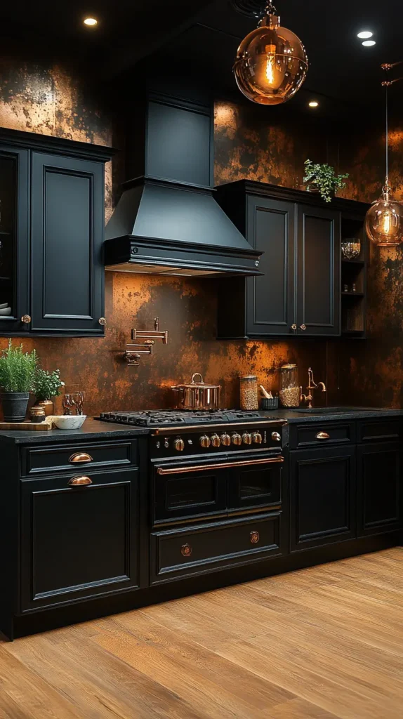 13. Black Kitchen with Copper Accents