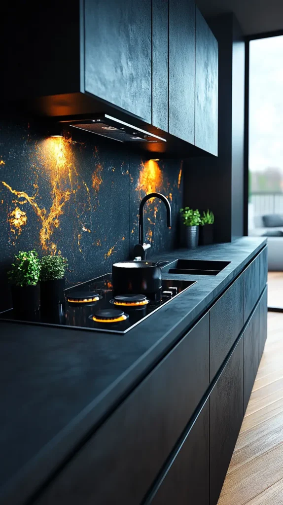 14. Minimalist Black Kitchen Design