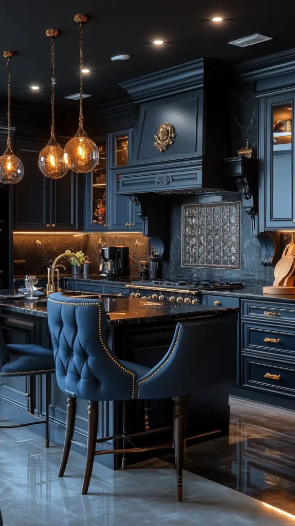 17. Black and Navy Blue Kitchen