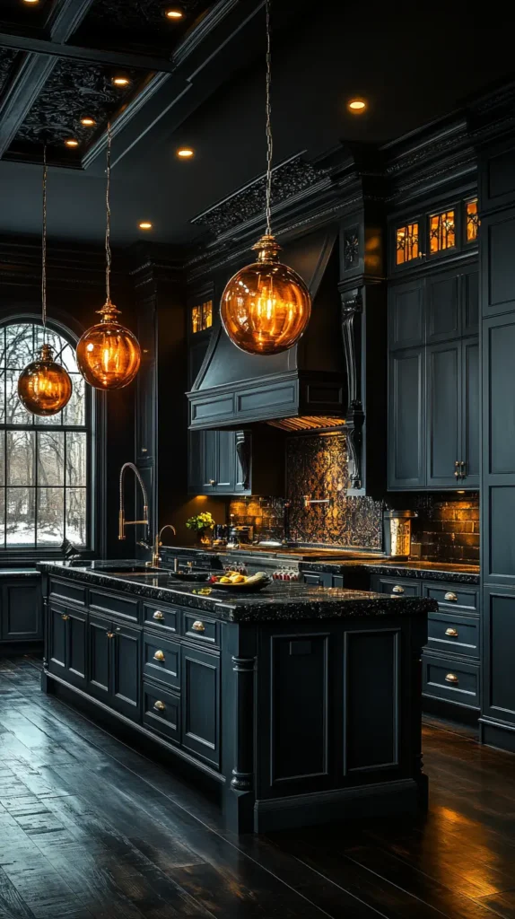 19. Black Kitchen with Glass Elements