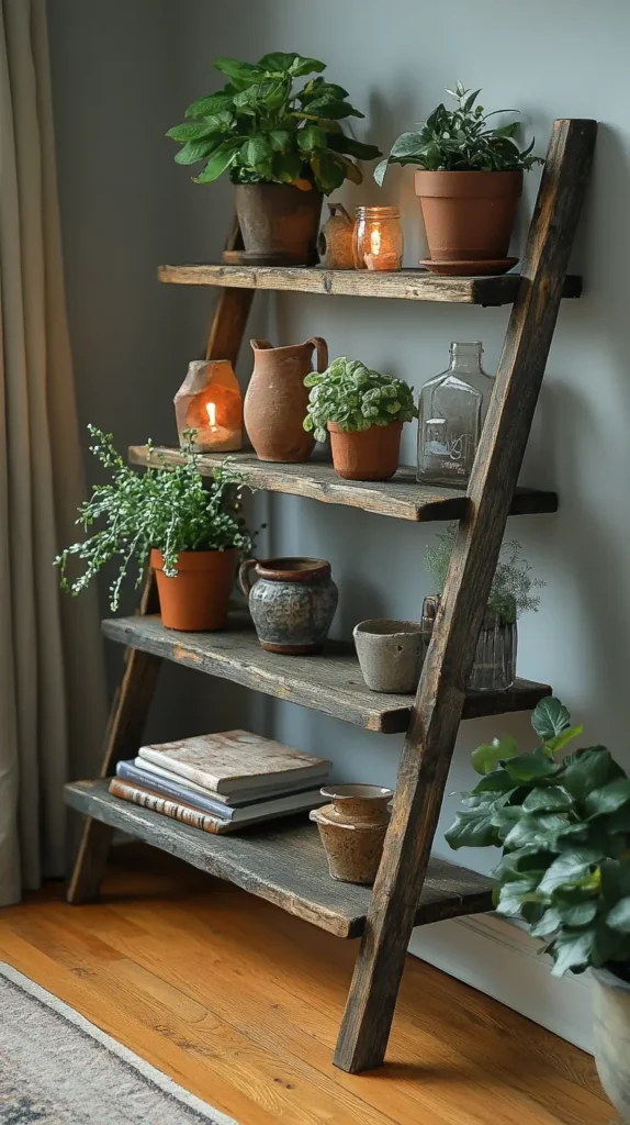 21. Wooden Ladder Shelves