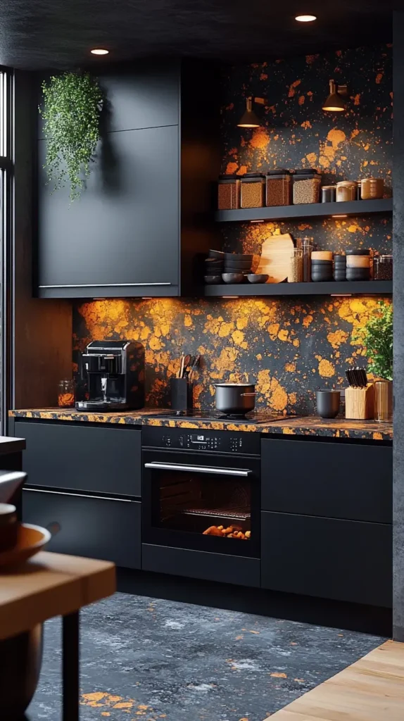 22. Black and Terrazzo Kitchen Design