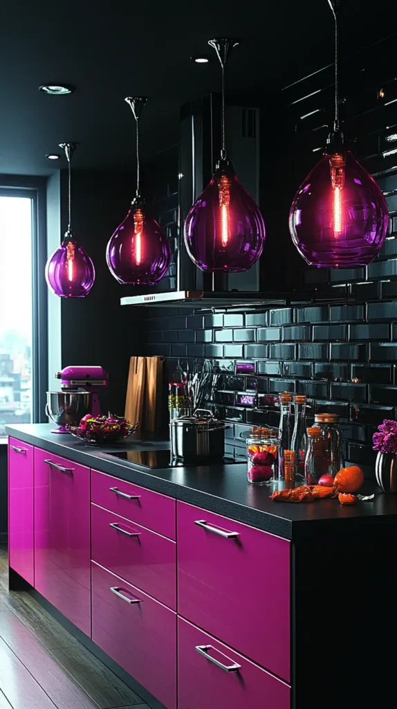 24. Black Kitchen with Bright Accents