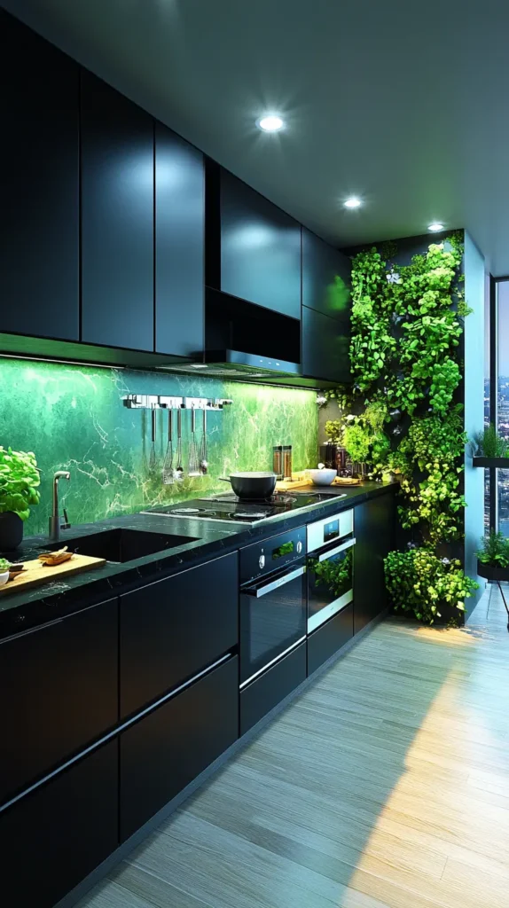 28. Black and Mint Green Kitchen