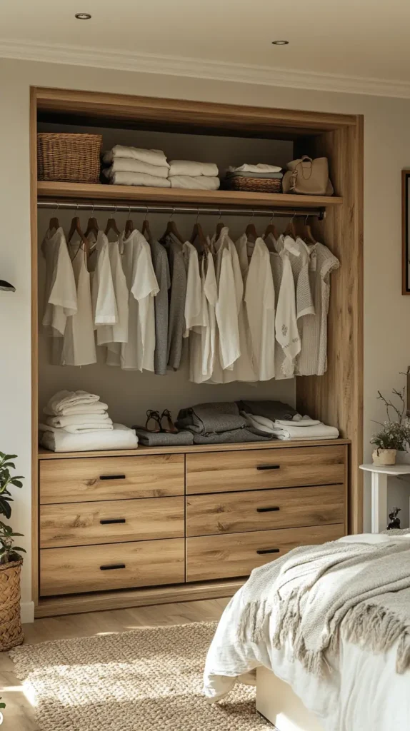 30. Open Closet with Stylish Hanging Rails