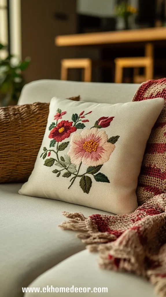 38. Flower Embroidered Pillows 1