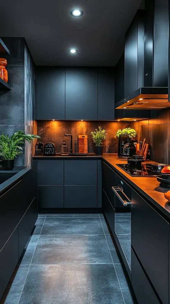 6. All-Black Kitchen with Hidden Appliances